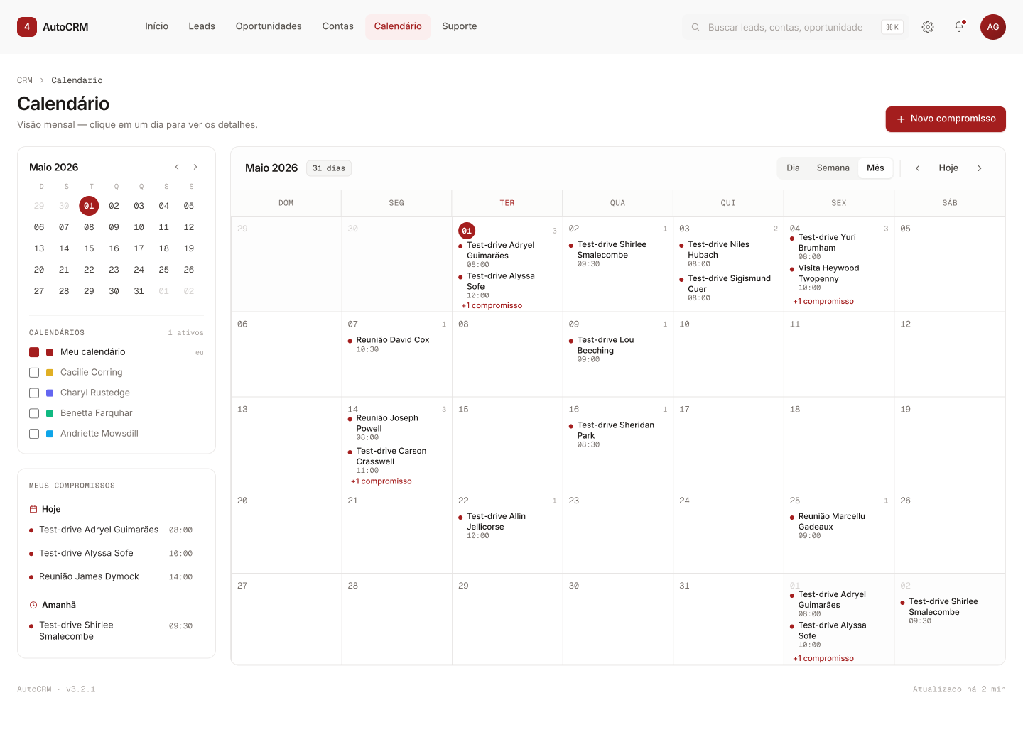 Redesign 2026 — Calendário mês